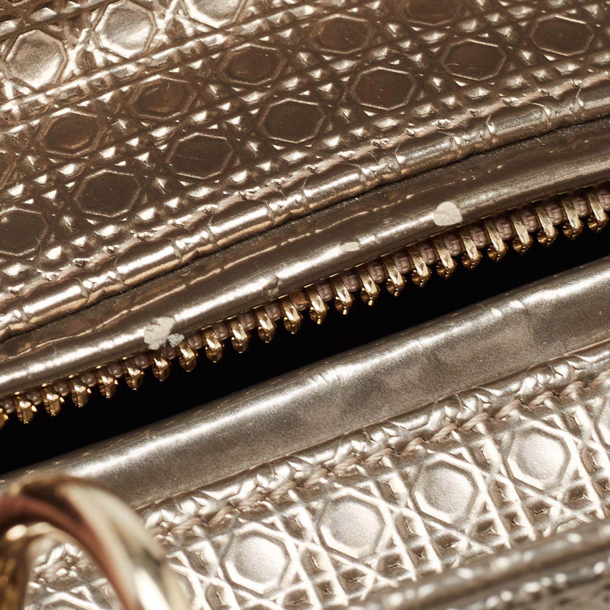 Dior Gold/Dark Brown Microcannage Patent Leather Medium Lady Dior Tote 10