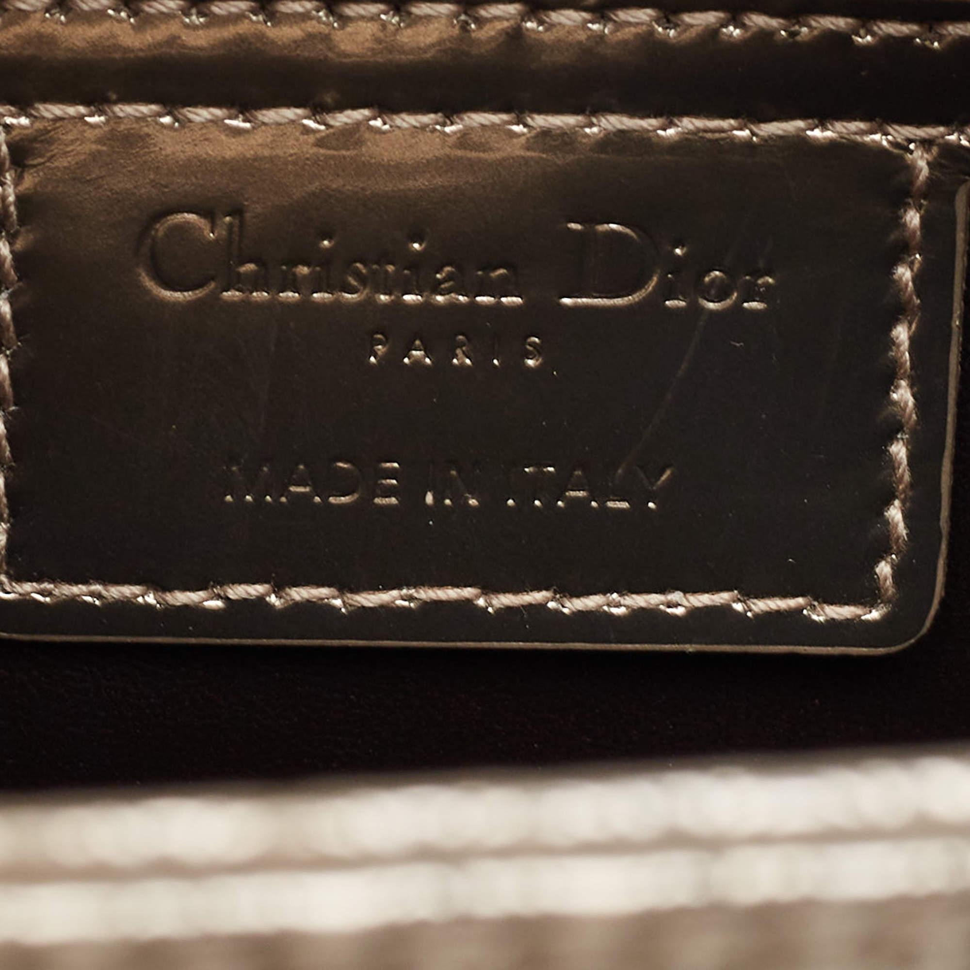 Women's Dior Gold/Dark Brown Microcannage Patent Leather Medium Lady Dior Tote