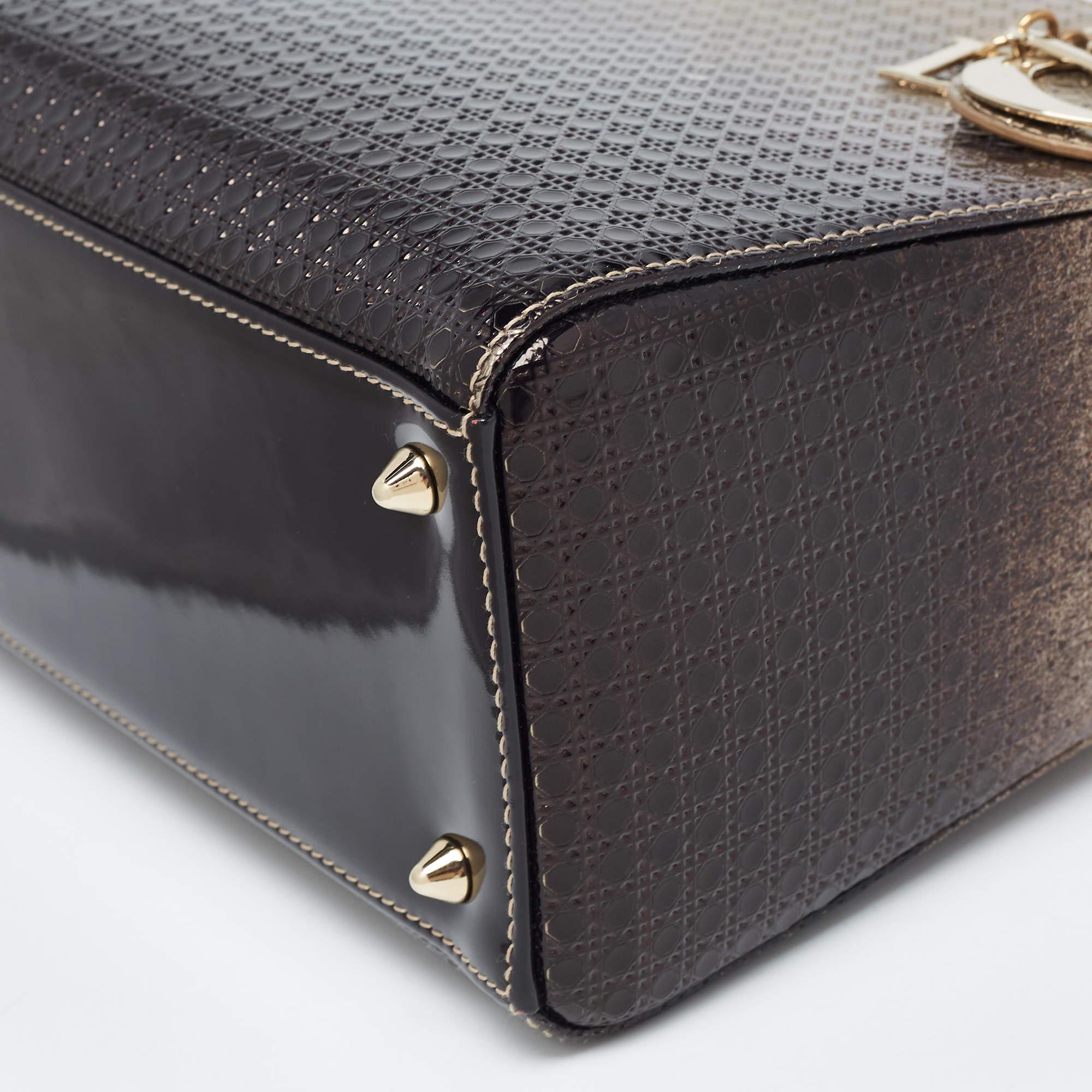 Dior Gold/Dark Brown Microcannage Patent Leather Medium Lady Dior Tote 4