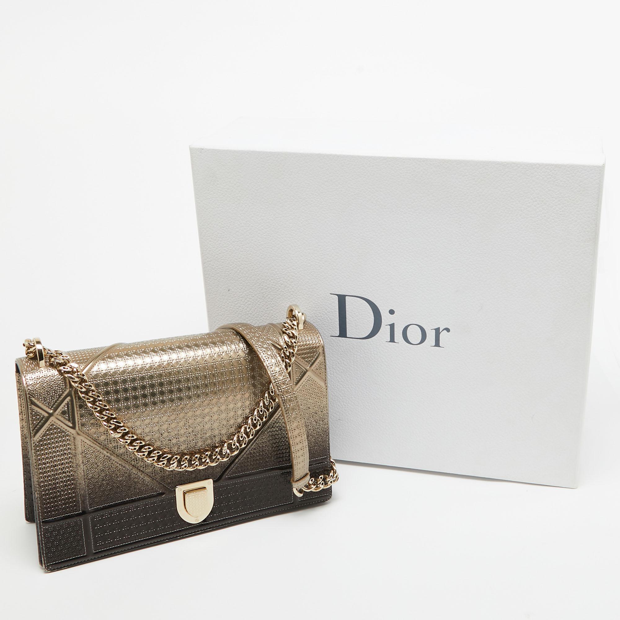 Dior Gold/Dunkelbraun Ombre Lackleder Große Diorama Umhängetasche im Angebot 9