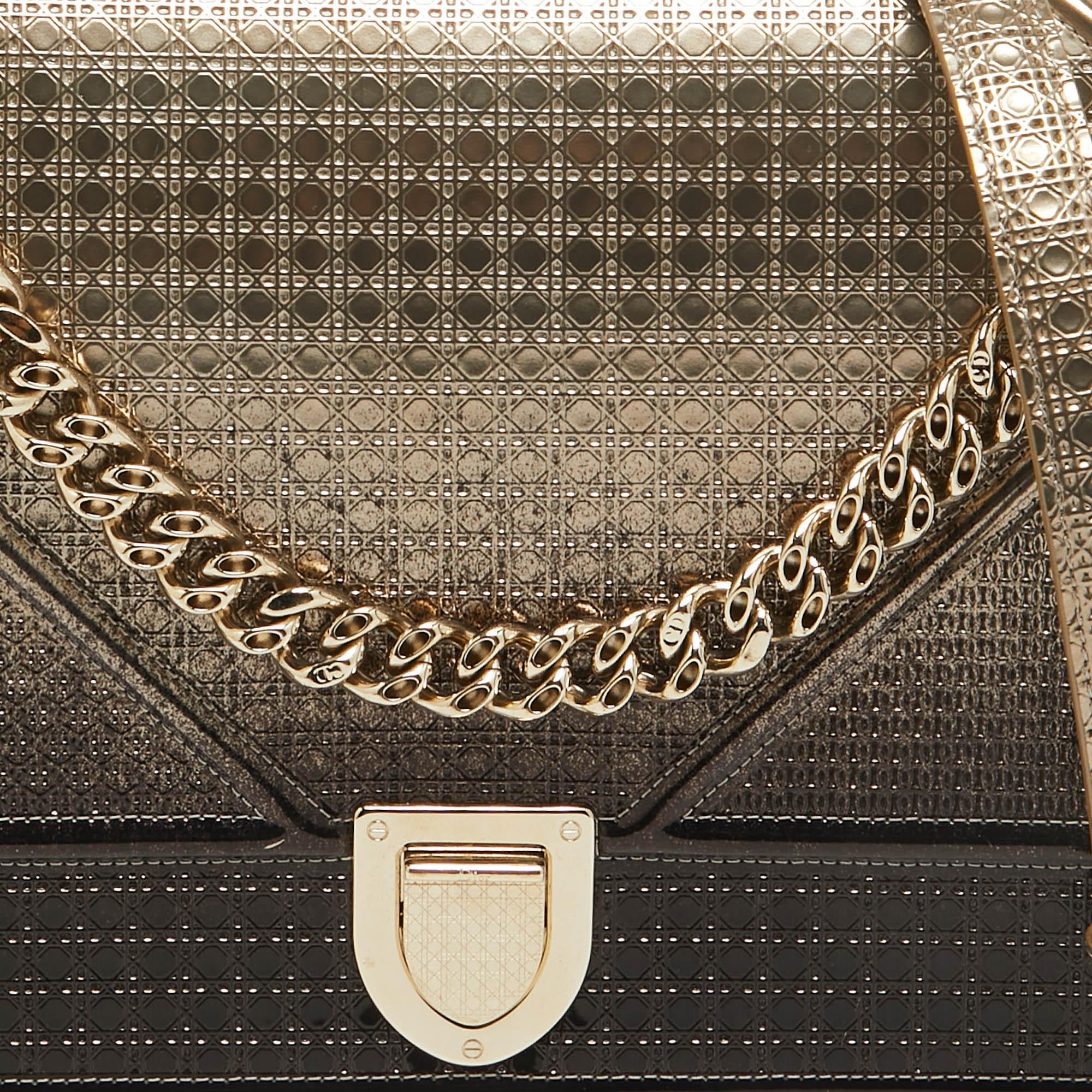 Dior Gold/Dark Brown Ombre Patent Leather Large Diorama Shoulder Bag Pour femmes en vente