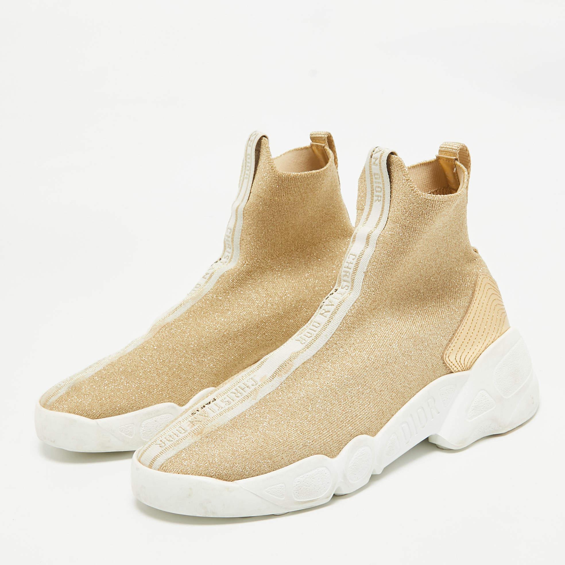 Dior Gold Glitter Stretch Fabric High Top Sneakers Talla 37.5 Oro