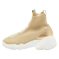 Dior Gold Glitter Stretch Fabric Sock High Top Sneakers Size 37.5