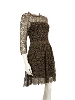 Dior Gold Lace Floral Mini Length Dress Size L