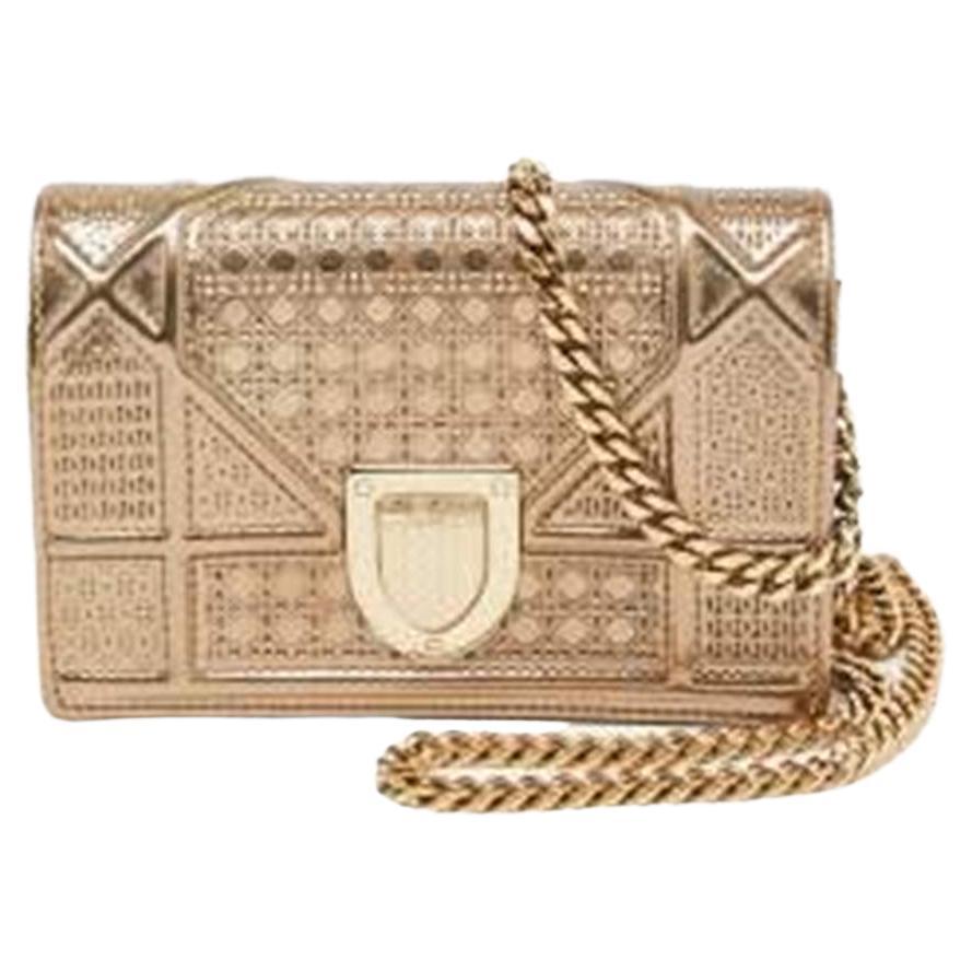  Dior Gold Leather Diorama Wallet On Chain