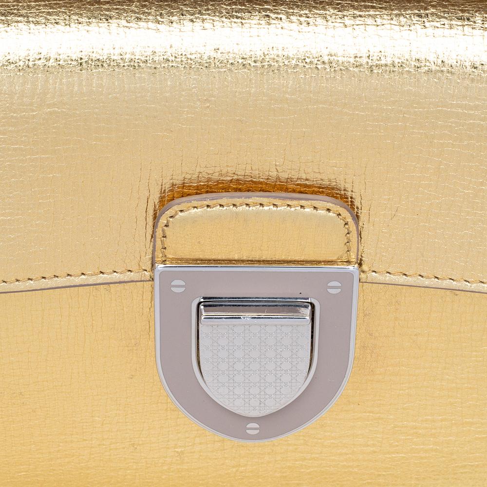 Dior Gold Leather Diorever Top Handle Bag In Good Condition In Dubai, Al Qouz 2