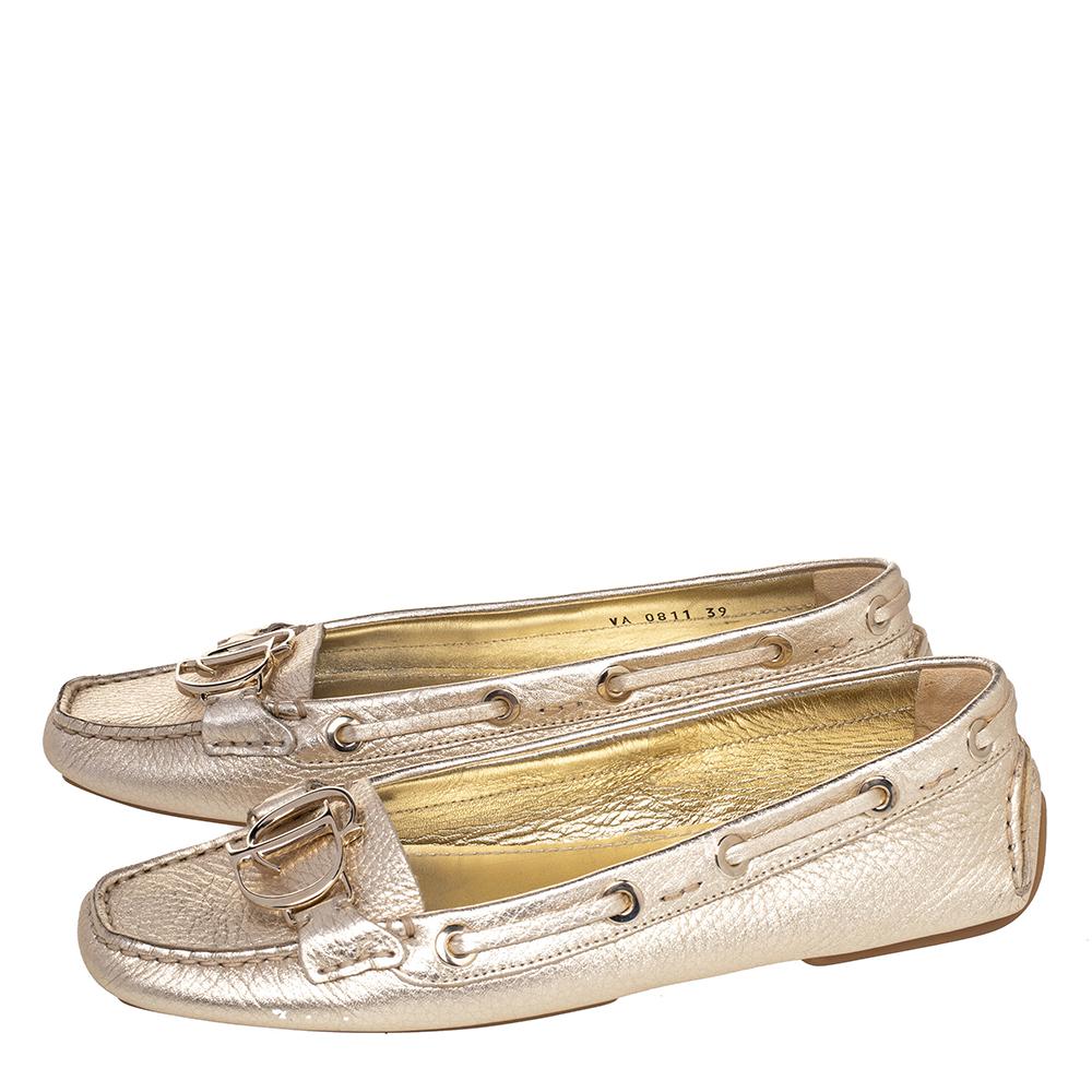Dior Gold Leather Embellished Slip On Loafers Size 39 1