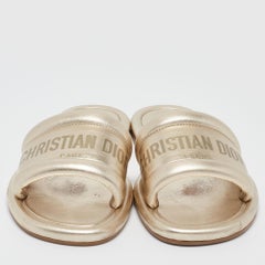 Dior Gold Leather Every D Slide Flats Size 38