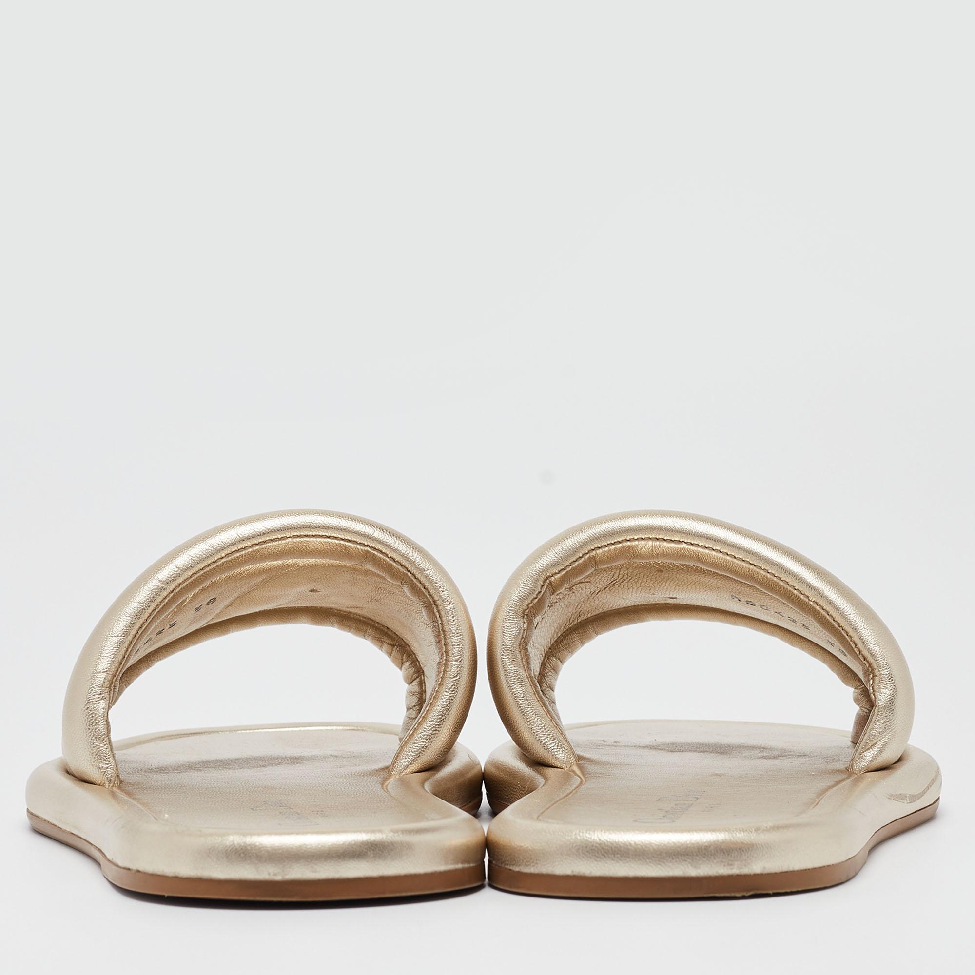 Dior Gold Leather Every D Slide Flats Size 38 2