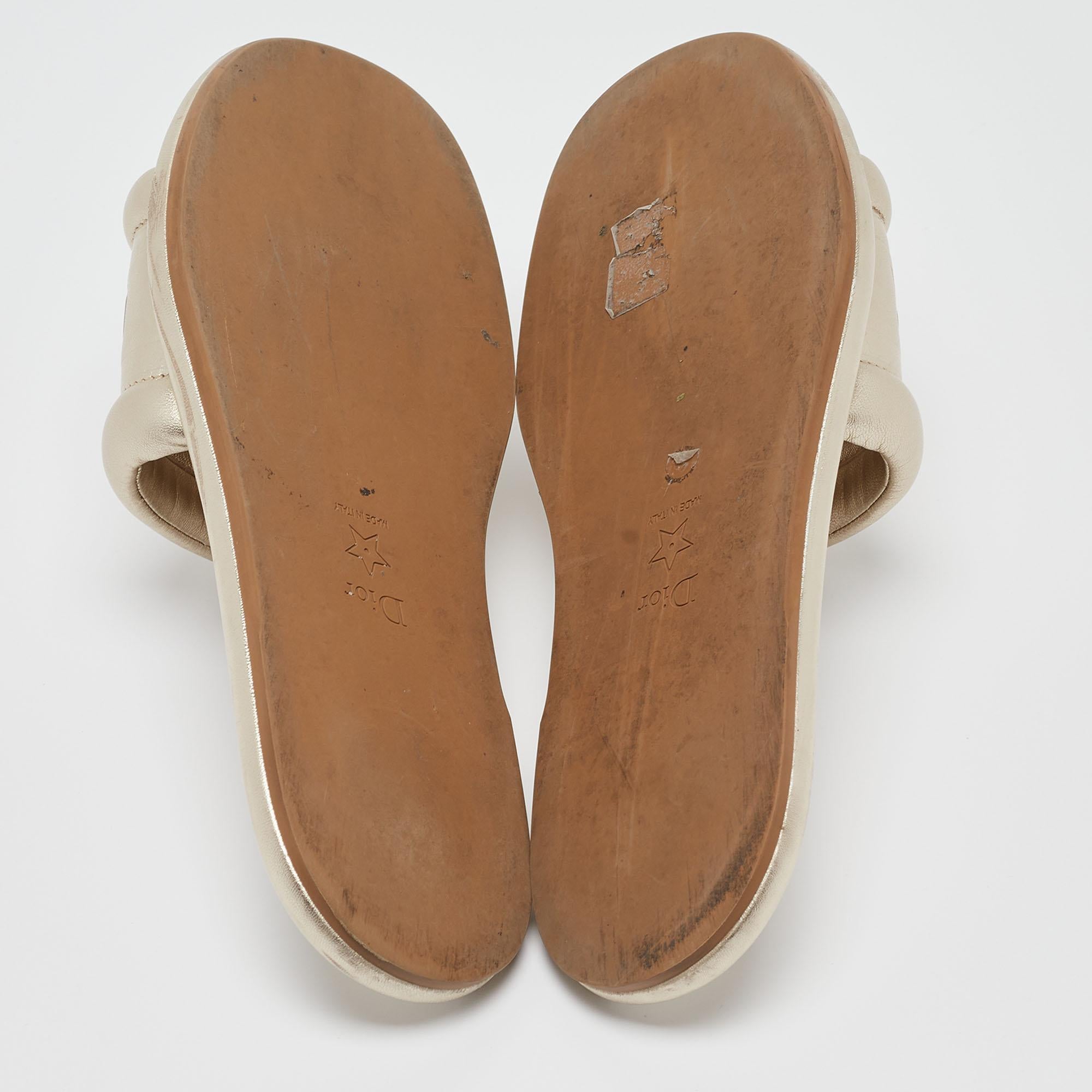 Dior Gold Leather Every D Slide Flats Size 38 3