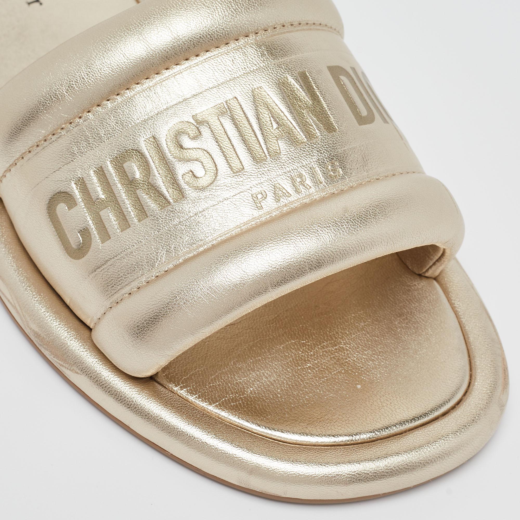Dior Gold Leather Every D Slide Flats Size 38 4
