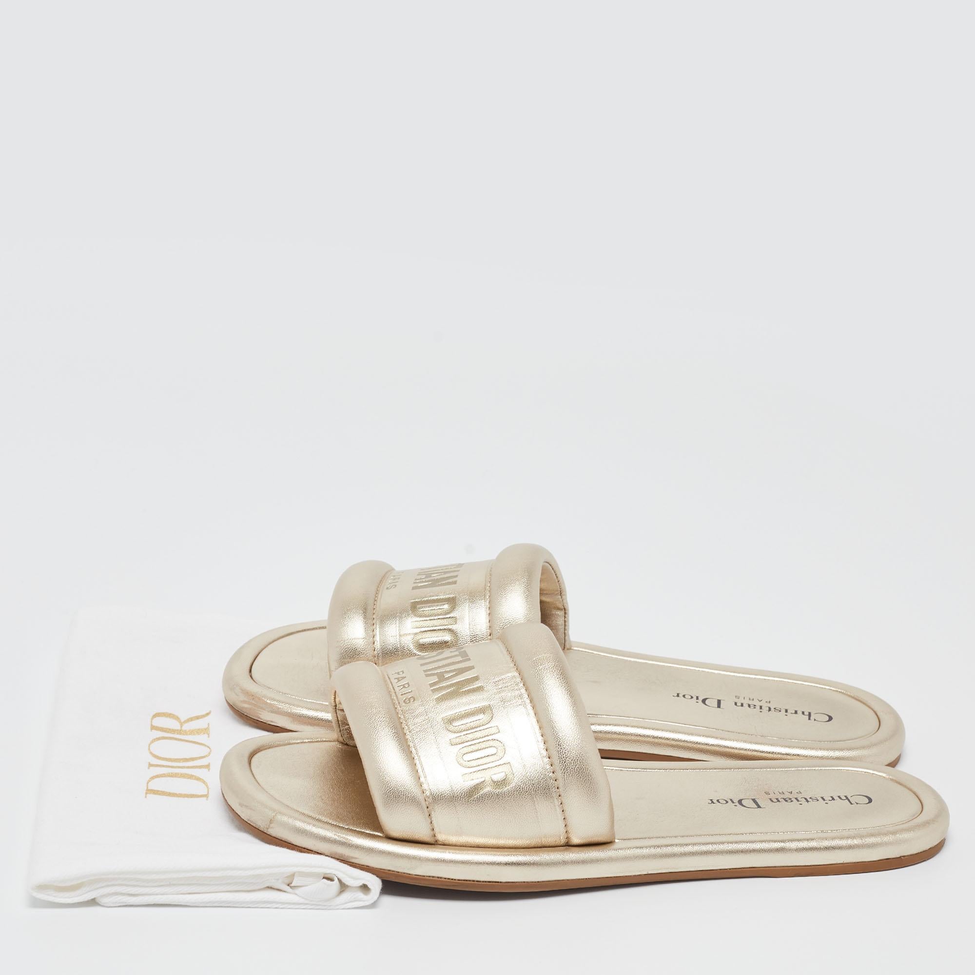 Dior Gold Leather Every D Slide Flats Size 38 5