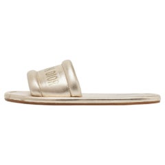 Dior Gold Leather Every D Slide Flats Size 38