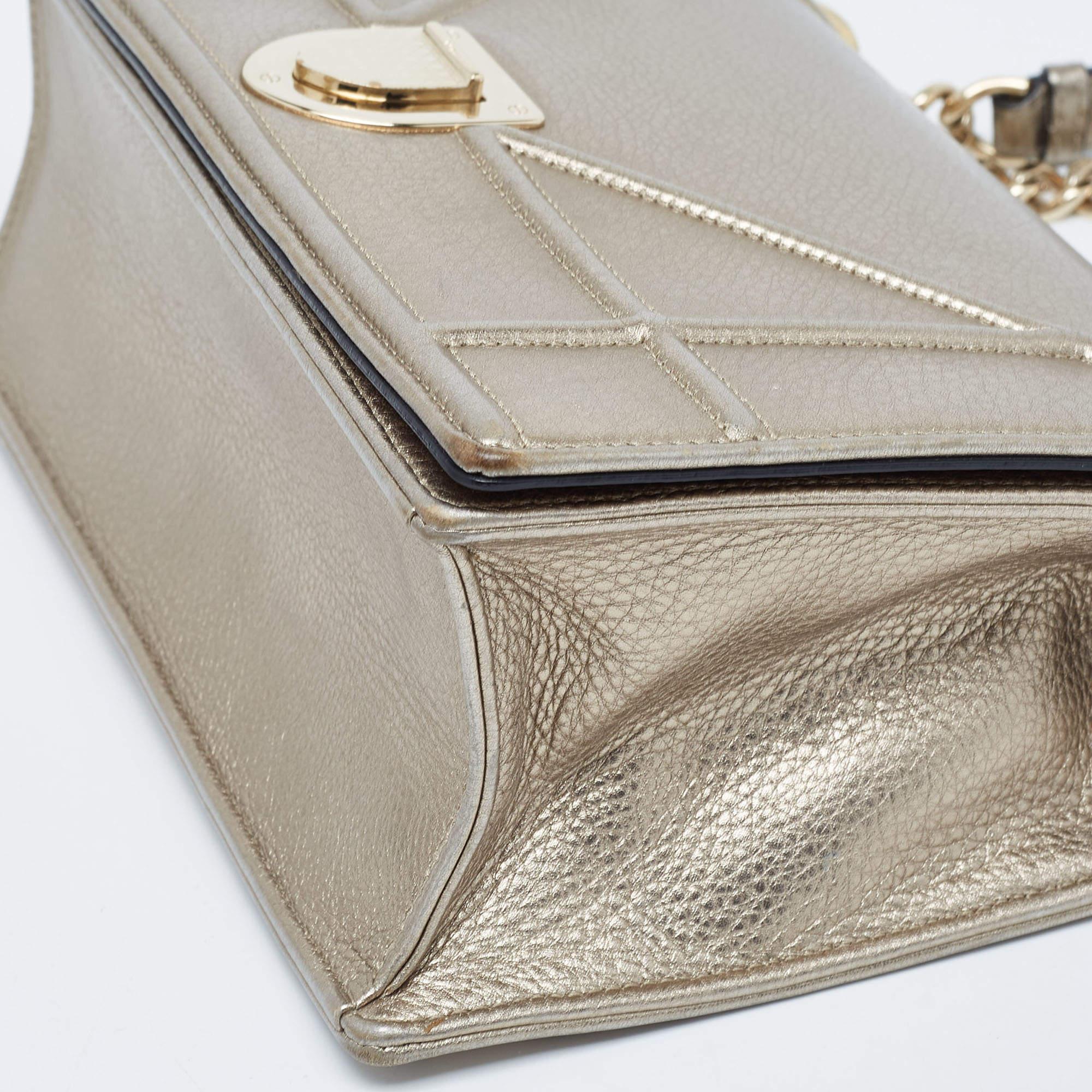 Dior Gold Leather Medium Diorama Flap Shoulder Bag For Sale 1