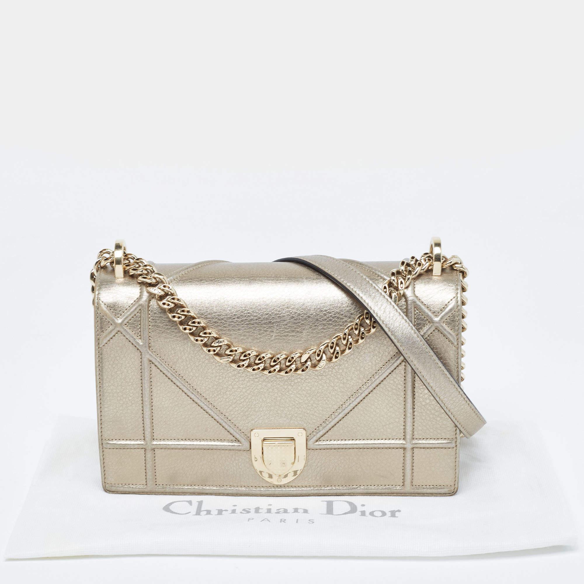 Dior Gold Leather Medium Diorama Flap Shoulder Bag For Sale 2