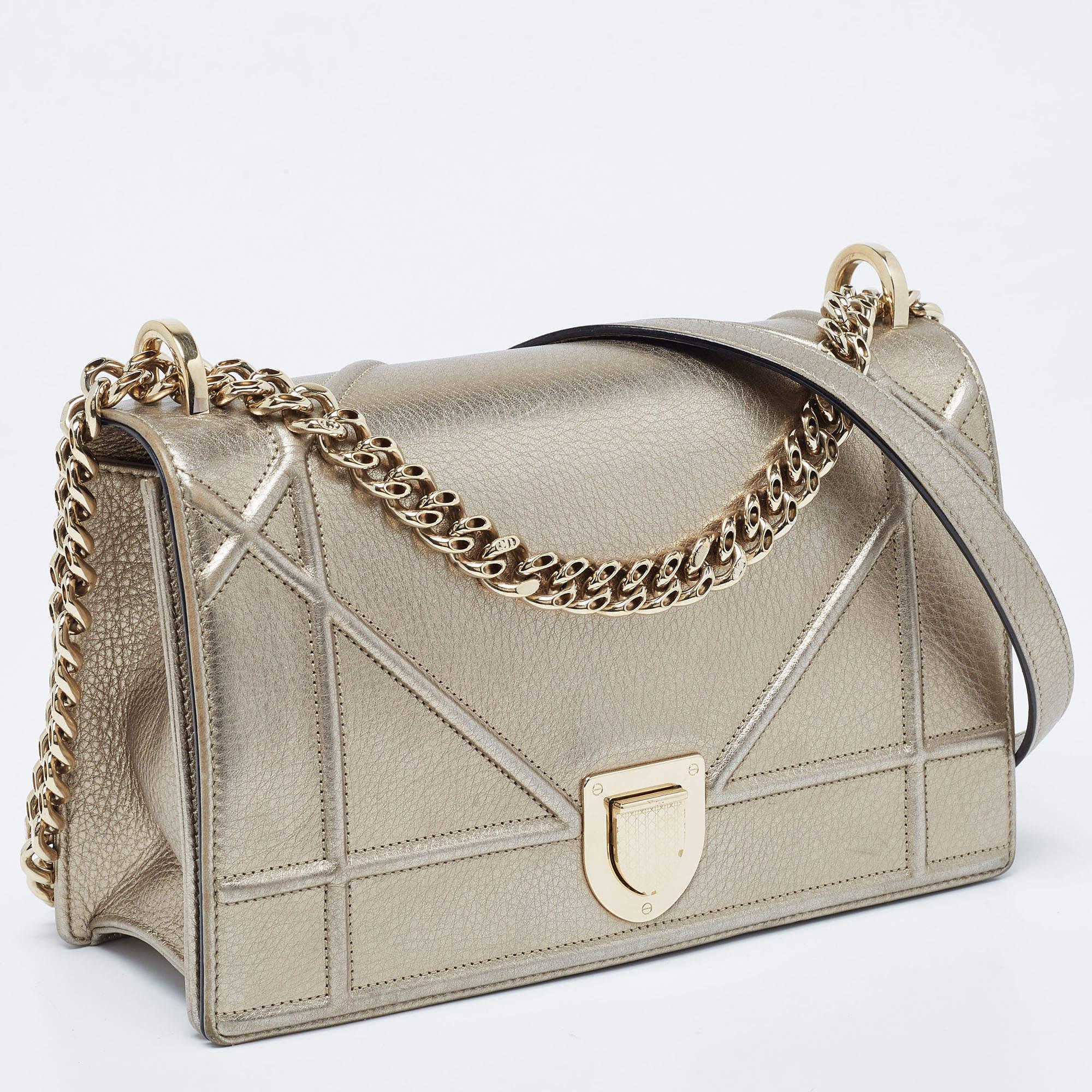 Dior Gold Leather Medium Diorama Flap Shoulder Bag For Sale 5