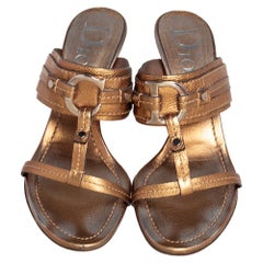 Dior Gold Leather Open Toe Slide Sandals Size 37.5