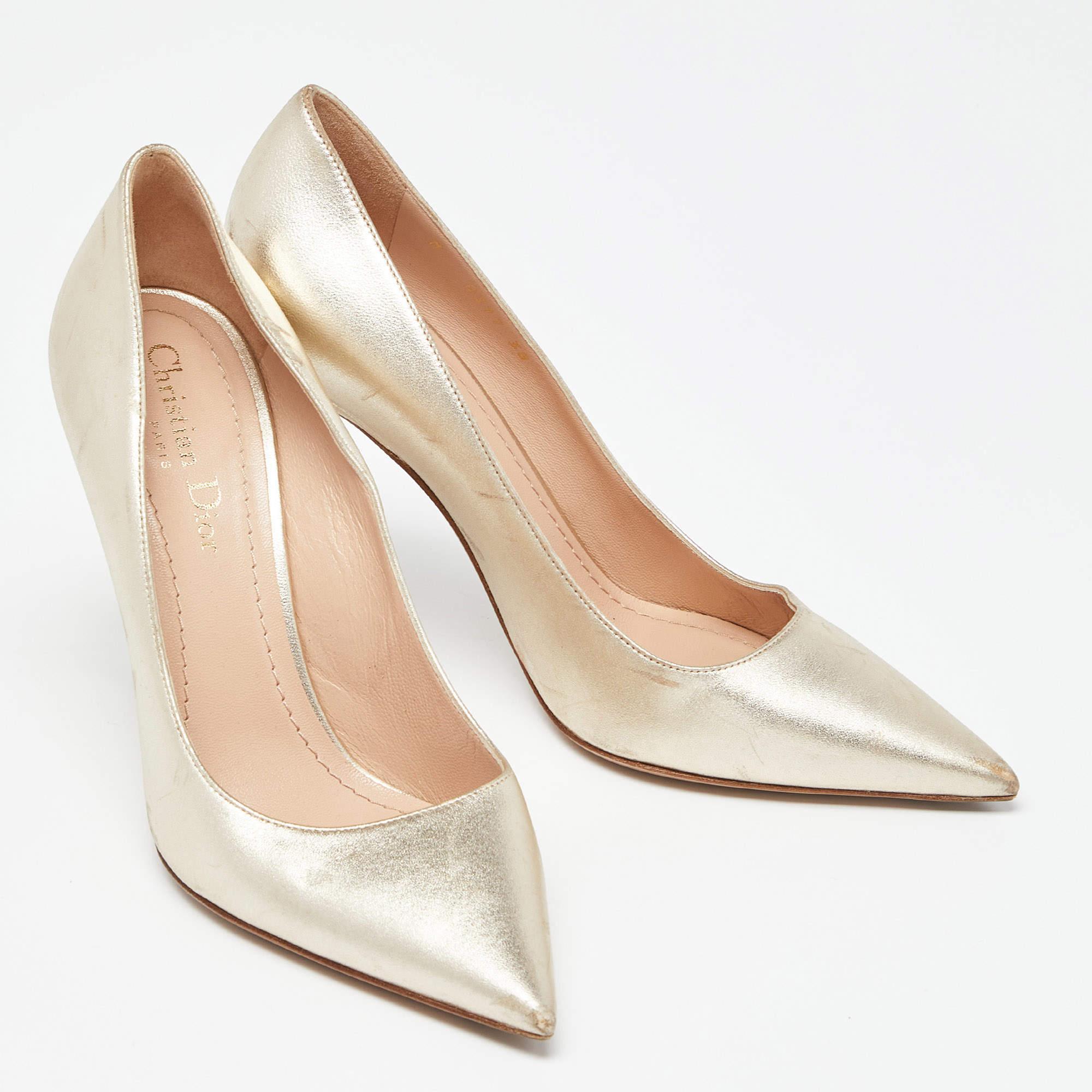 Women's Dior Gold Leather Pointed Toe Pumps Size 38