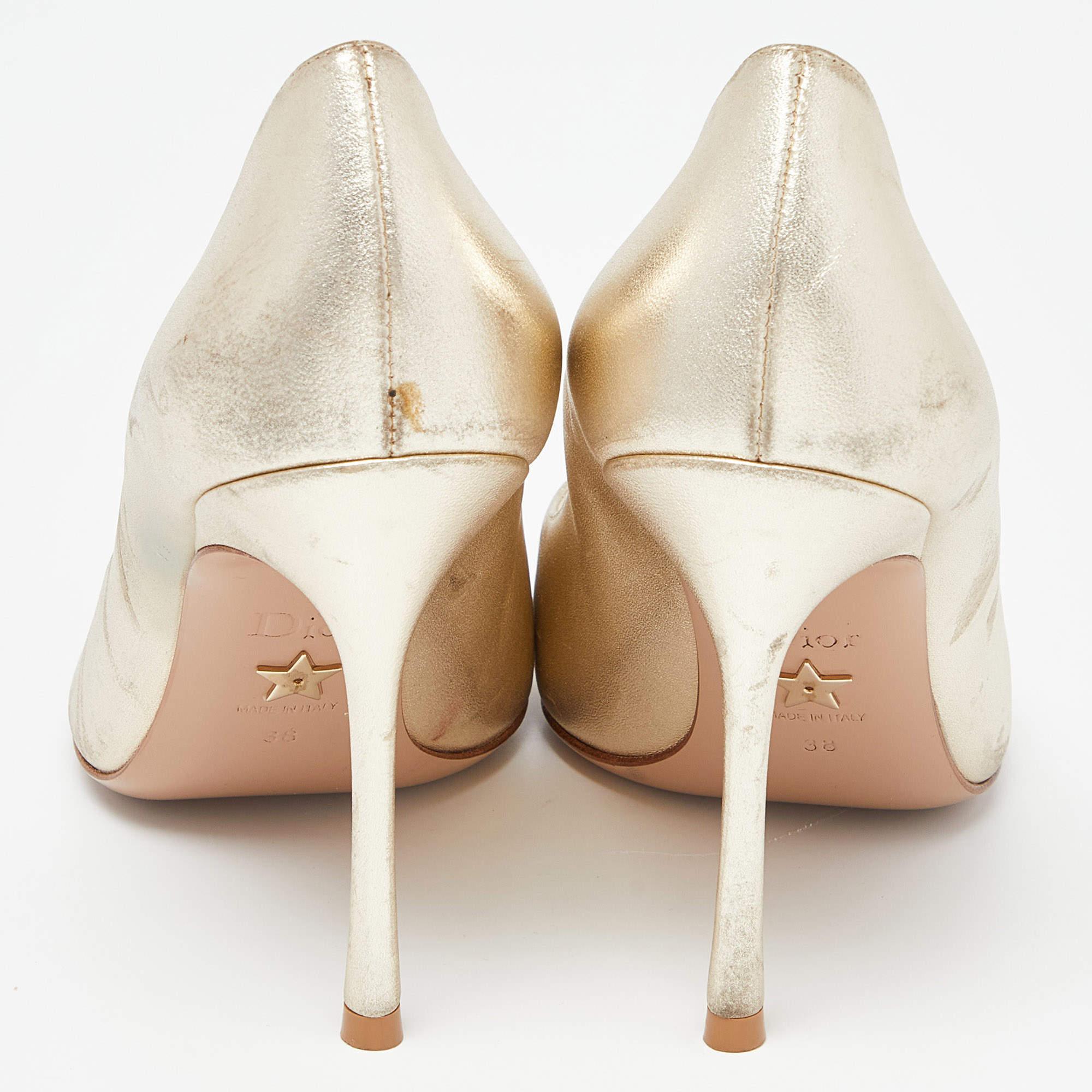 Dior Gold Leather Pointed Toe Pumps Size 38 1