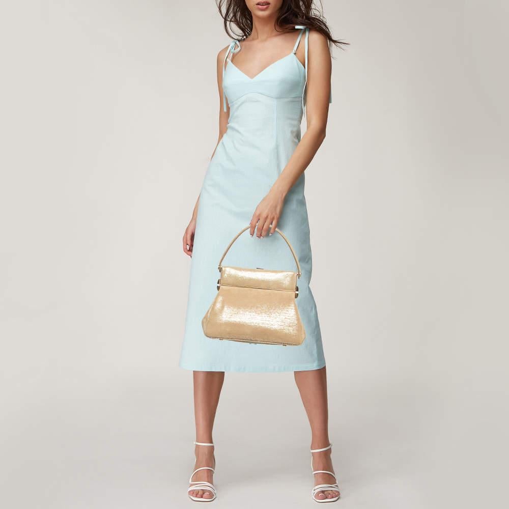 Dior Gold Metallic Suede Babe Vanity Top Handle Bag In Good Condition In Dubai, Al Qouz 2