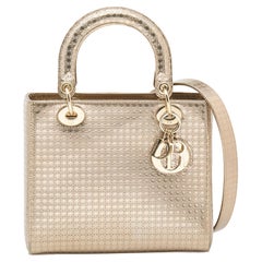 Dior Gold Micro Cannage Leather Medium Lady Dior Tote