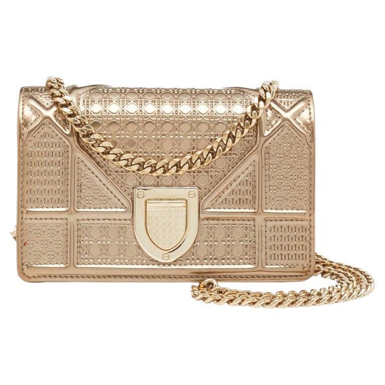 Dior Gold Micro Cannage Patent Leather Baby Diorama Crossbody Bag at ...