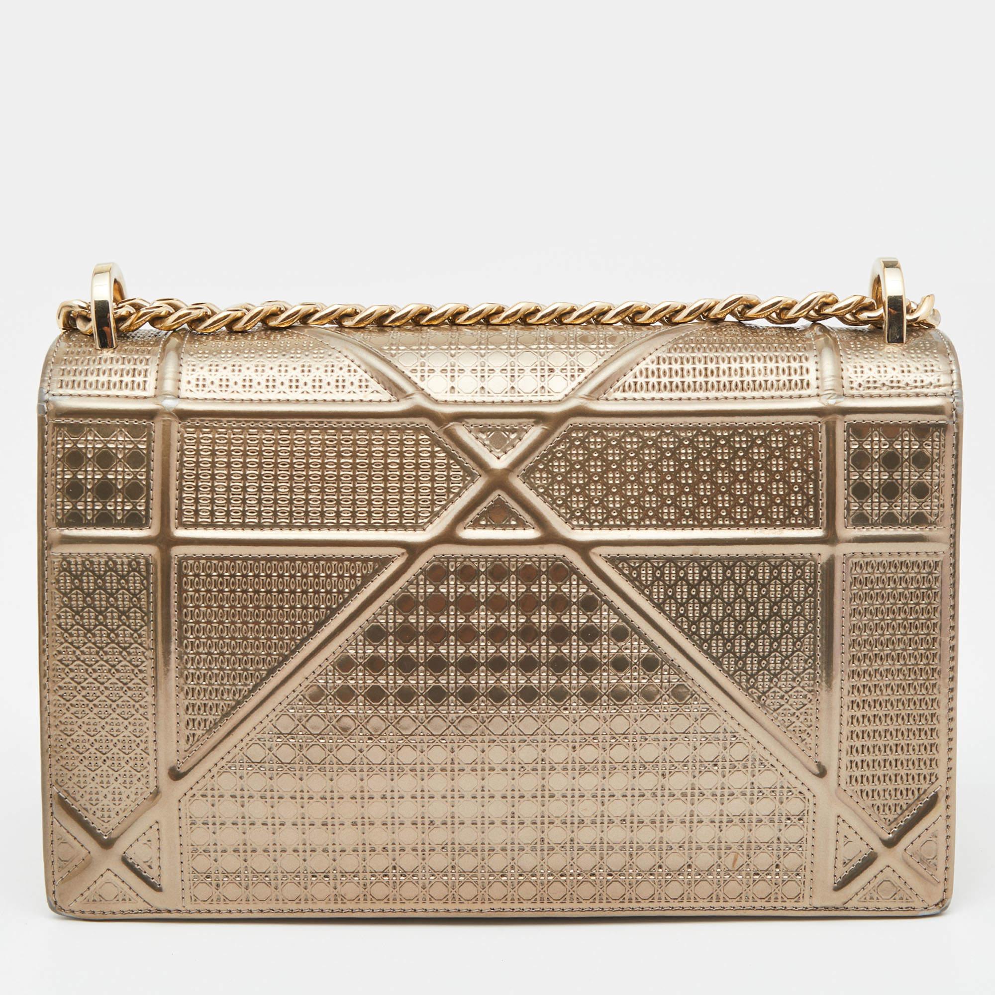 Women's Dior Gold Microcannage Patent Leather Medium Diorama Flap Shoulder Bag