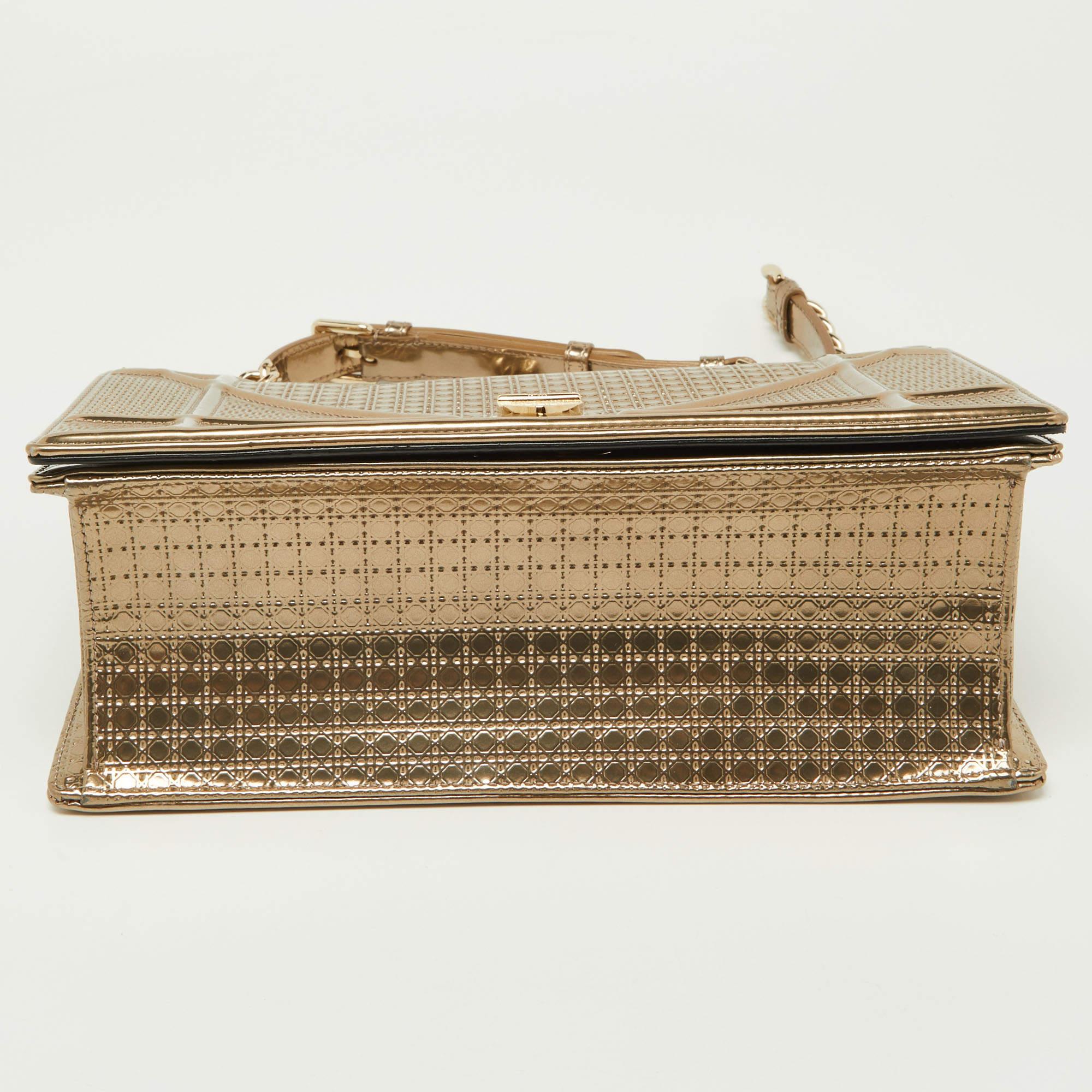 Women's Dior Gold Microcannage Patent Leather Medium Diorama Flap Shoulder Bag