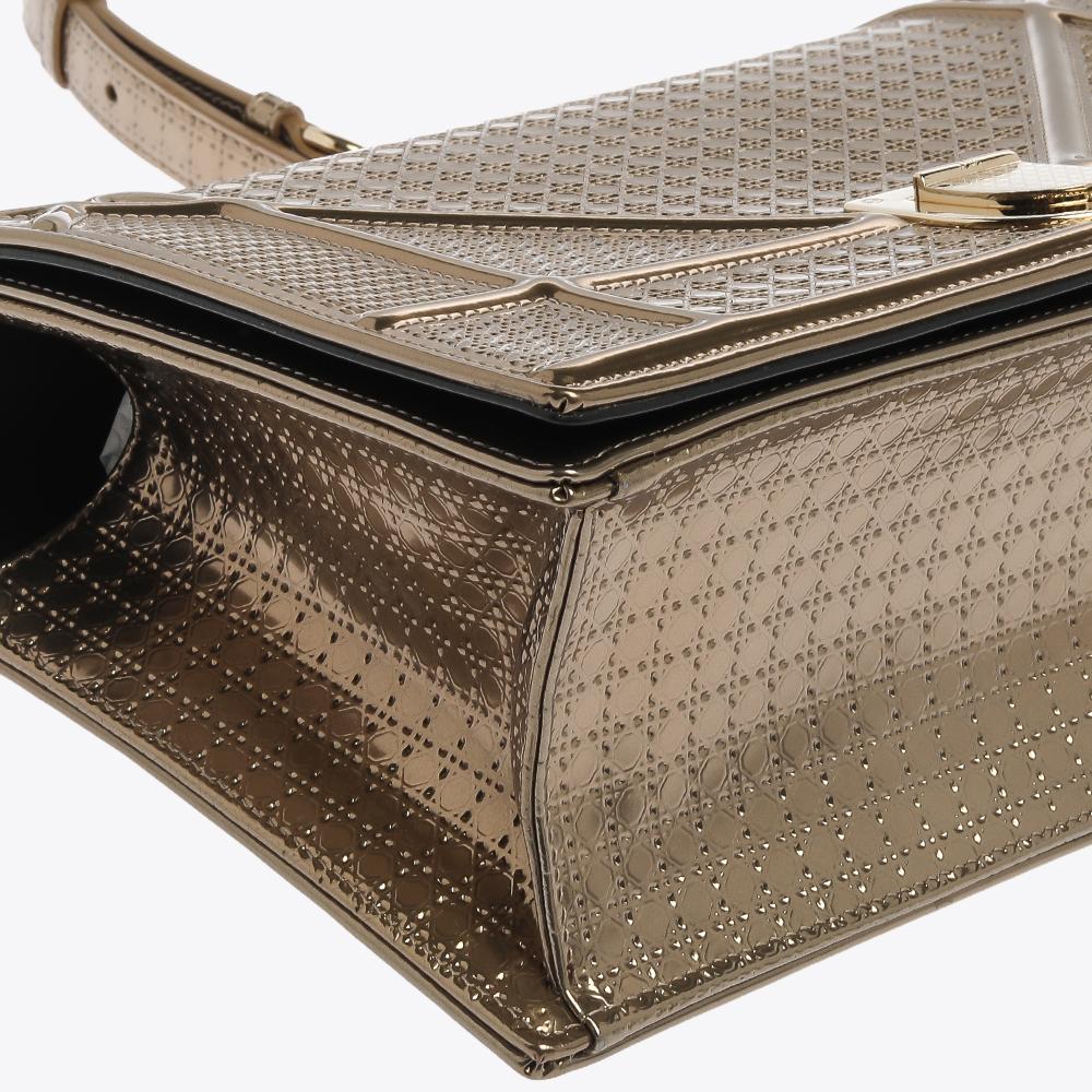 Brown Dior Gold Microcannage Patent Leather Medium Diorama Shoulder Bag