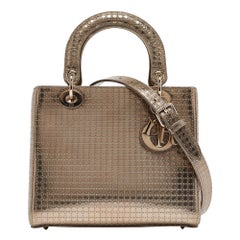 Dior Gold Microcannage Patent Leather Medium Lady Dior Tote