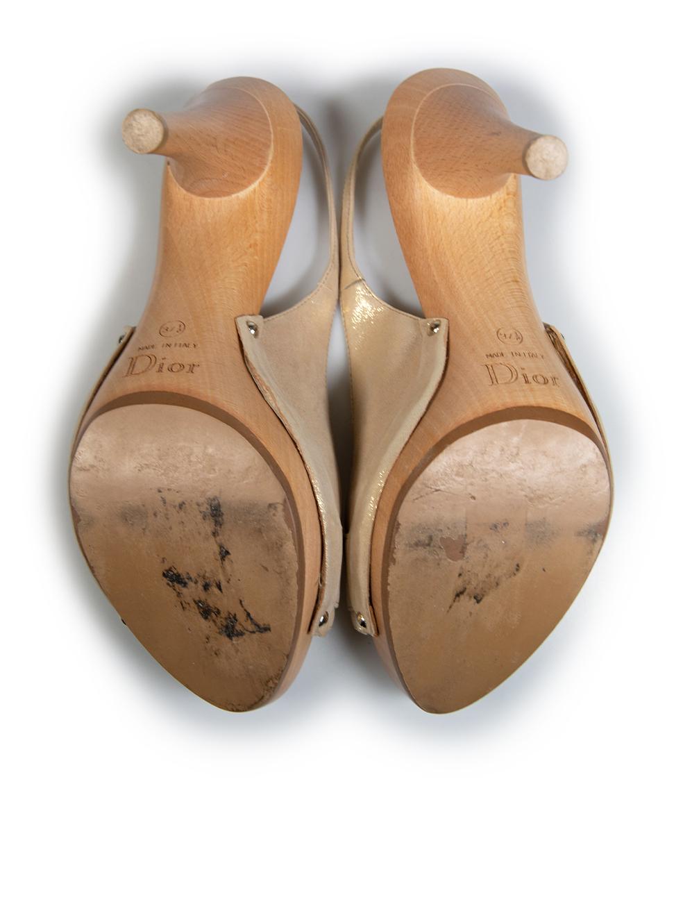 Women's Dior Gold Open-Toe Slingback Platform Sandals Size IT 37.5 For Sale
