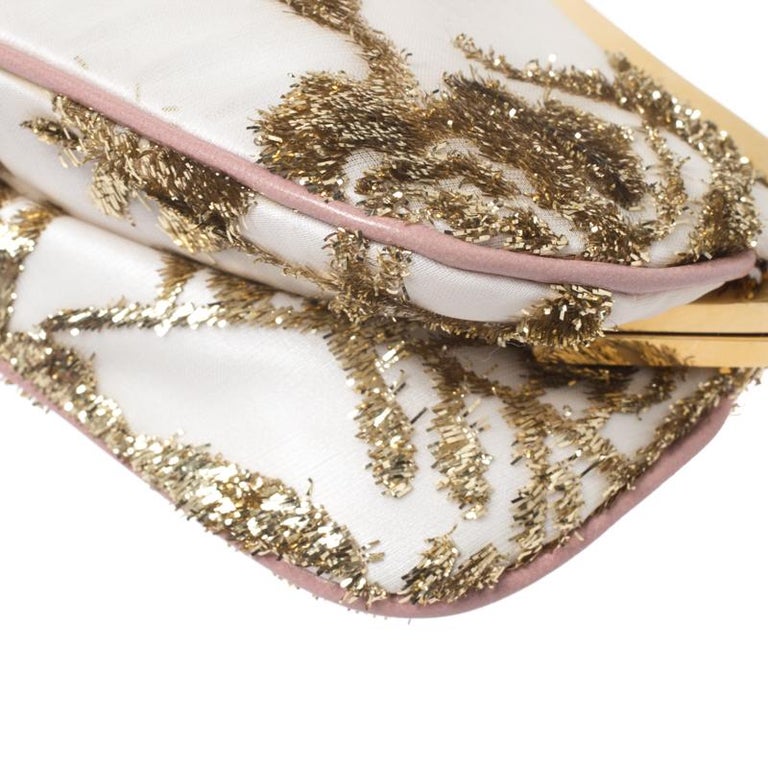 Dior Gold/Pink Embroidered Satin Limited Edition 0226 Mini Saddle Bag