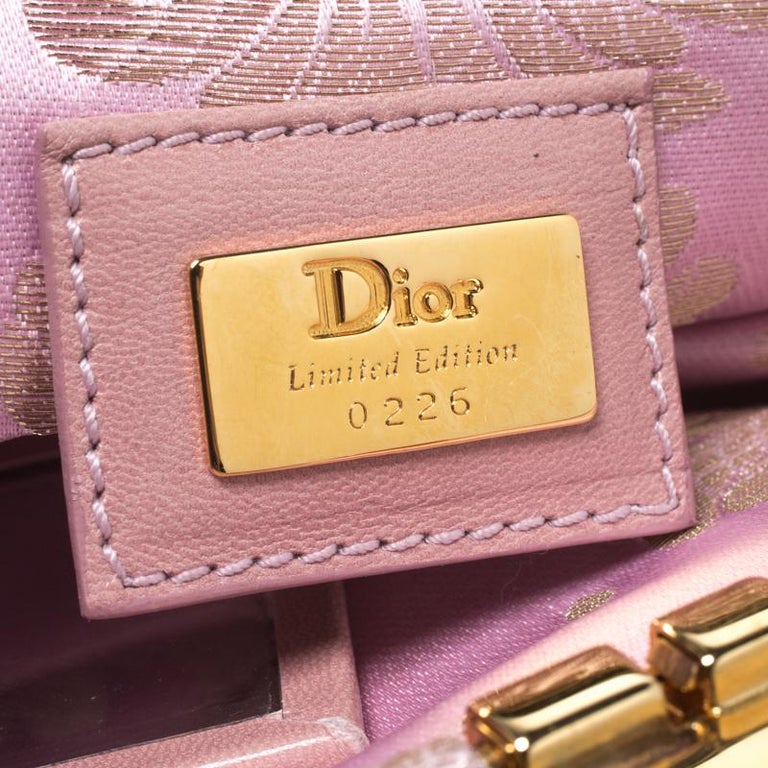 Dior Gold/Pink Embroidered Satin Limited Edition 0226 Mini Saddle Bag ...