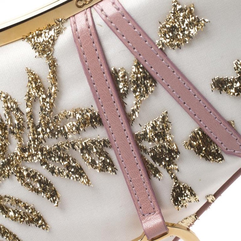Dior Gold/Pink Embroidered Satin Limited Edition 0226 Mini Saddle Bag