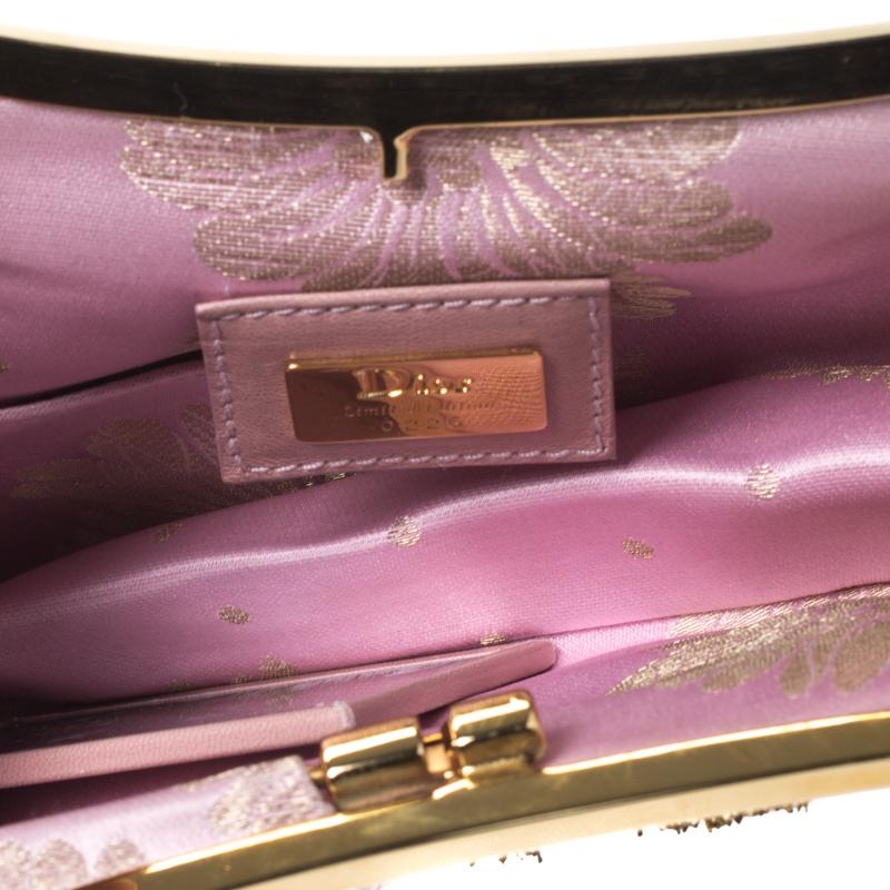 Dior Gold/Pink Embroidered Satin Limited Edition 0226 Mini Saddle Bag 1
