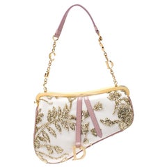 Dior Gold/Pink Embroidered Satin Limited Edition 0226 Mini Saddle Bag