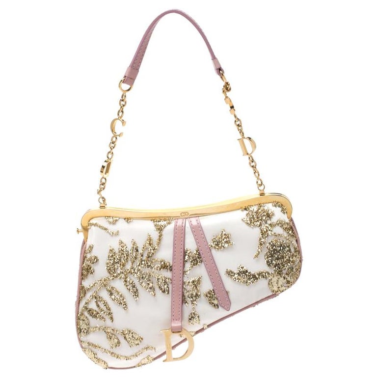 Christian Dior Vintage Diorissimo Mini Saddle Pochette, Pink and White,  Preowned in Dustbag WA001