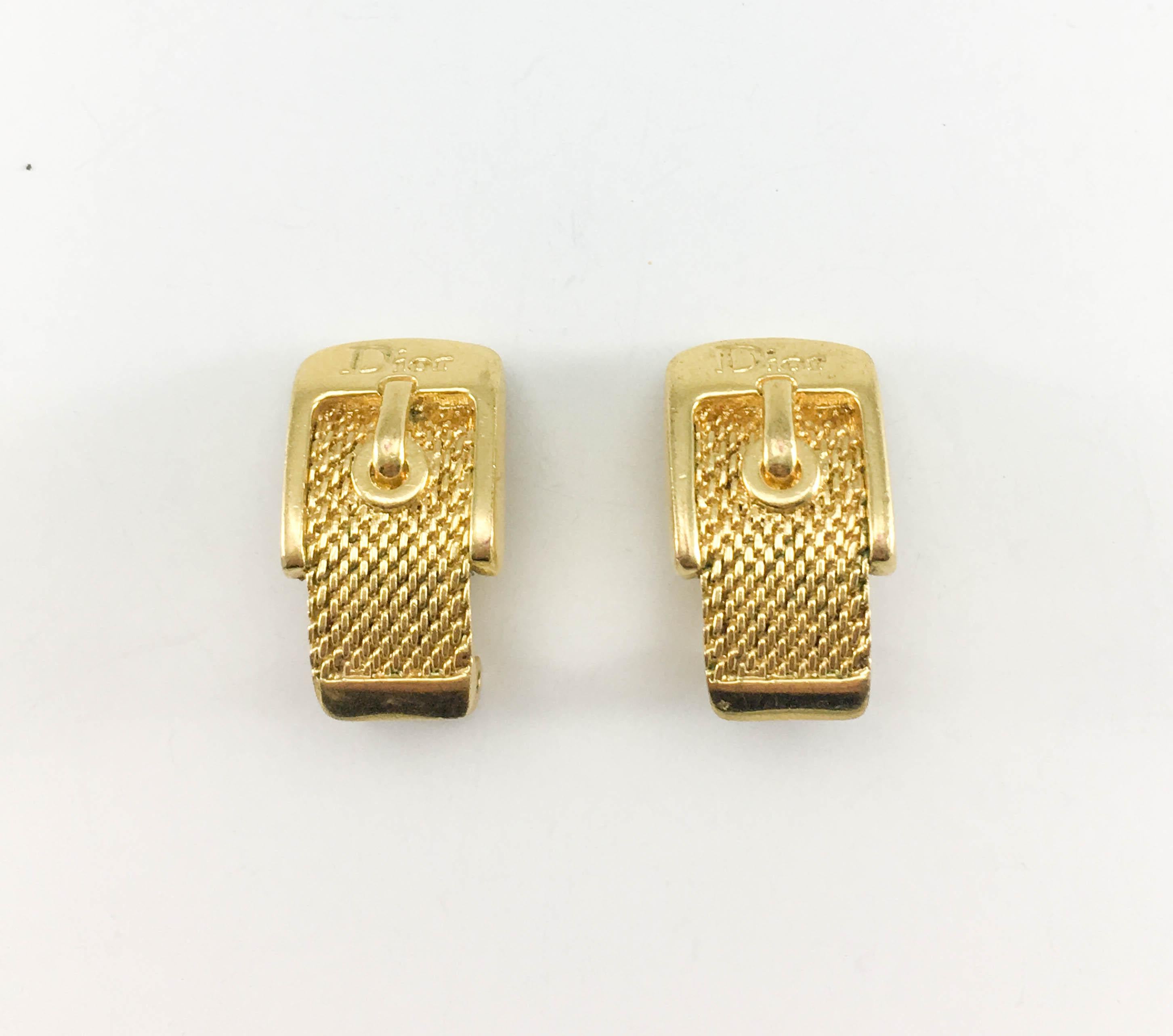Dior Gold-Plated Buckle Earrings In Excellent Condition For Sale In London, Chelsea