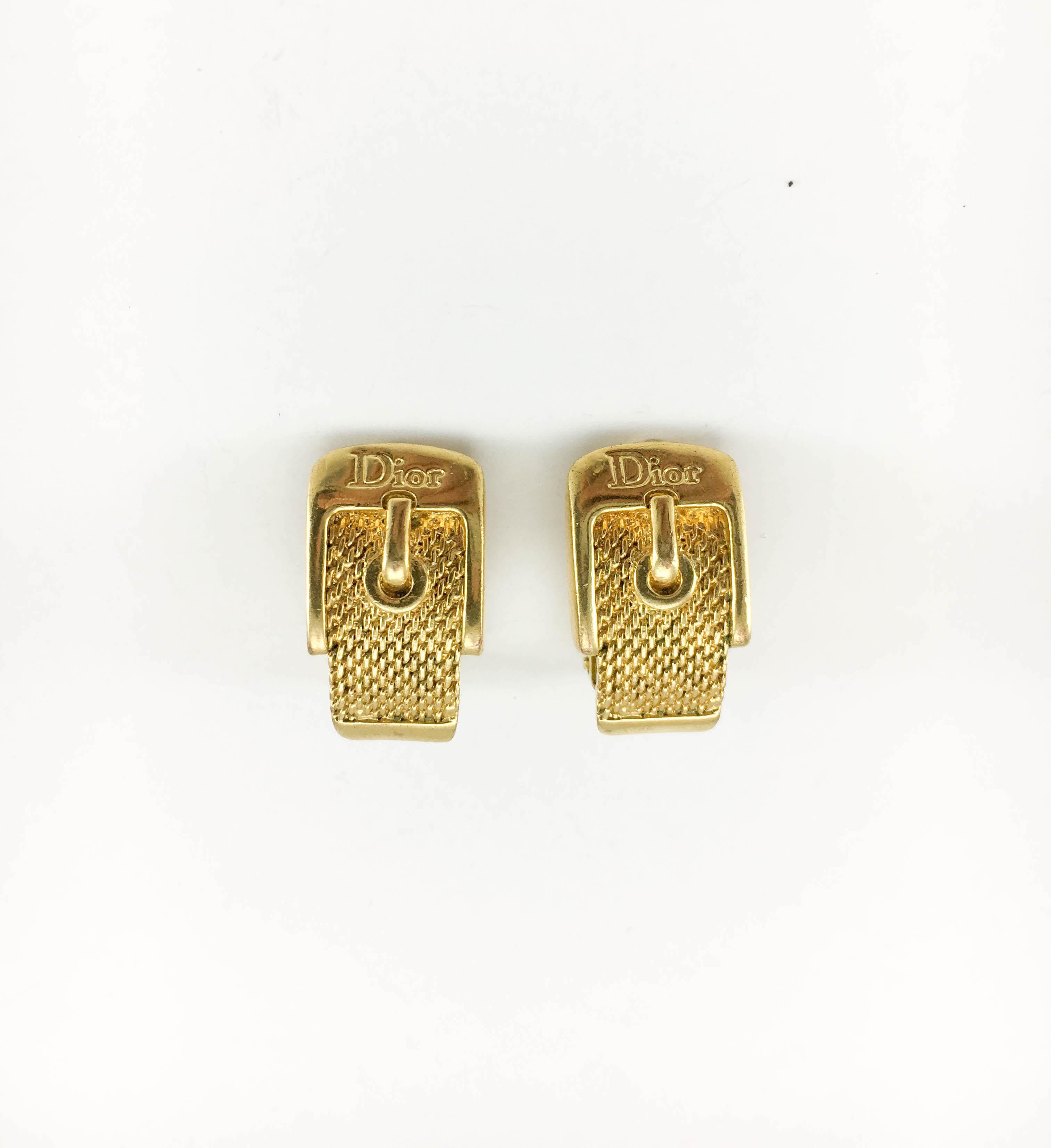 Women's Dior Gold-Plated Buckle Earrings For Sale