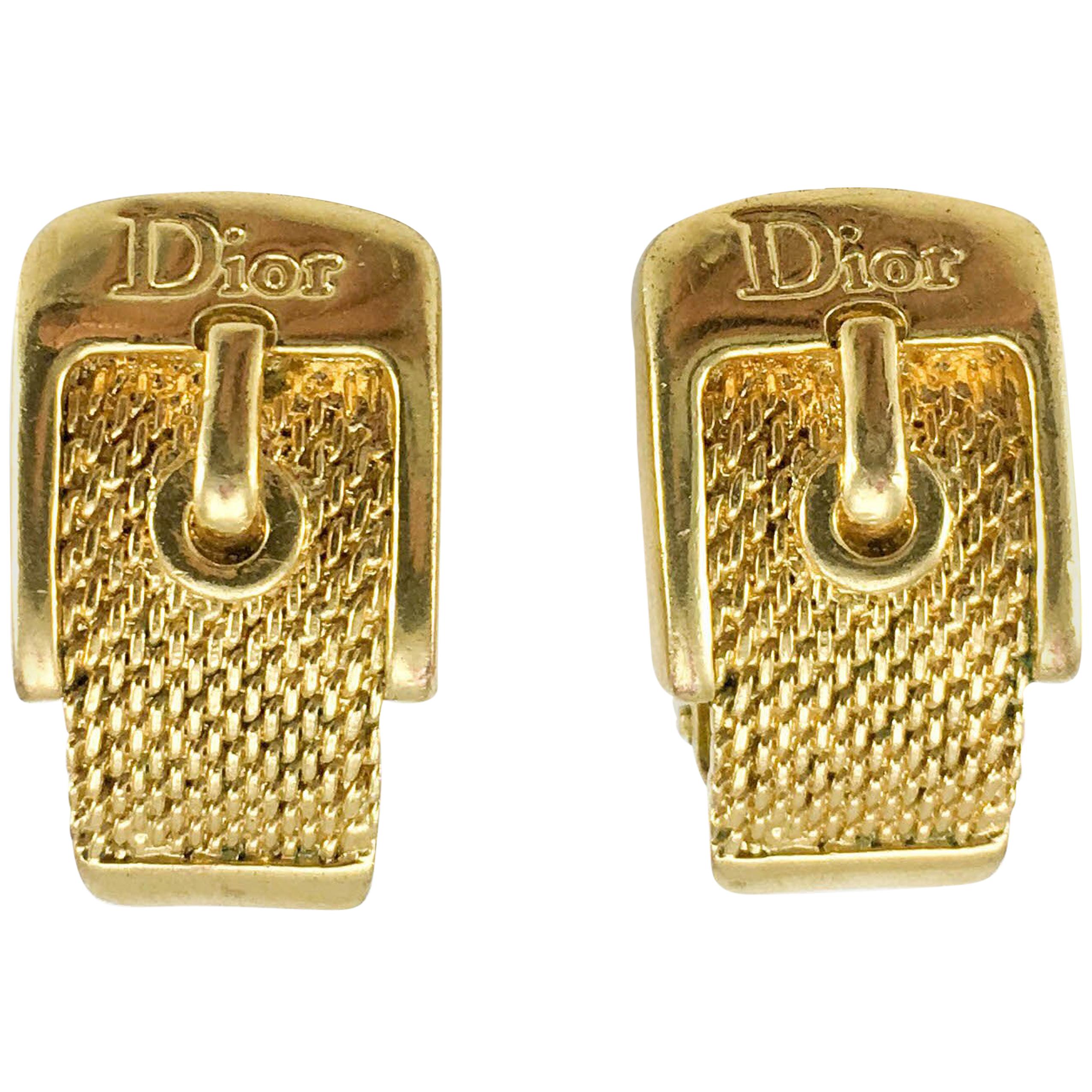 Dior Gold-Plated Buckle Earrings For Sale