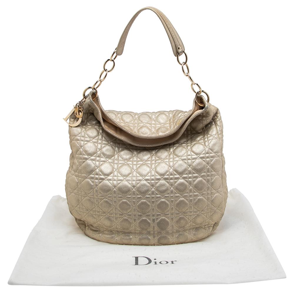 Dior Gold Quilted Cannage Leather Large Soft Lady Dior Hobo 10