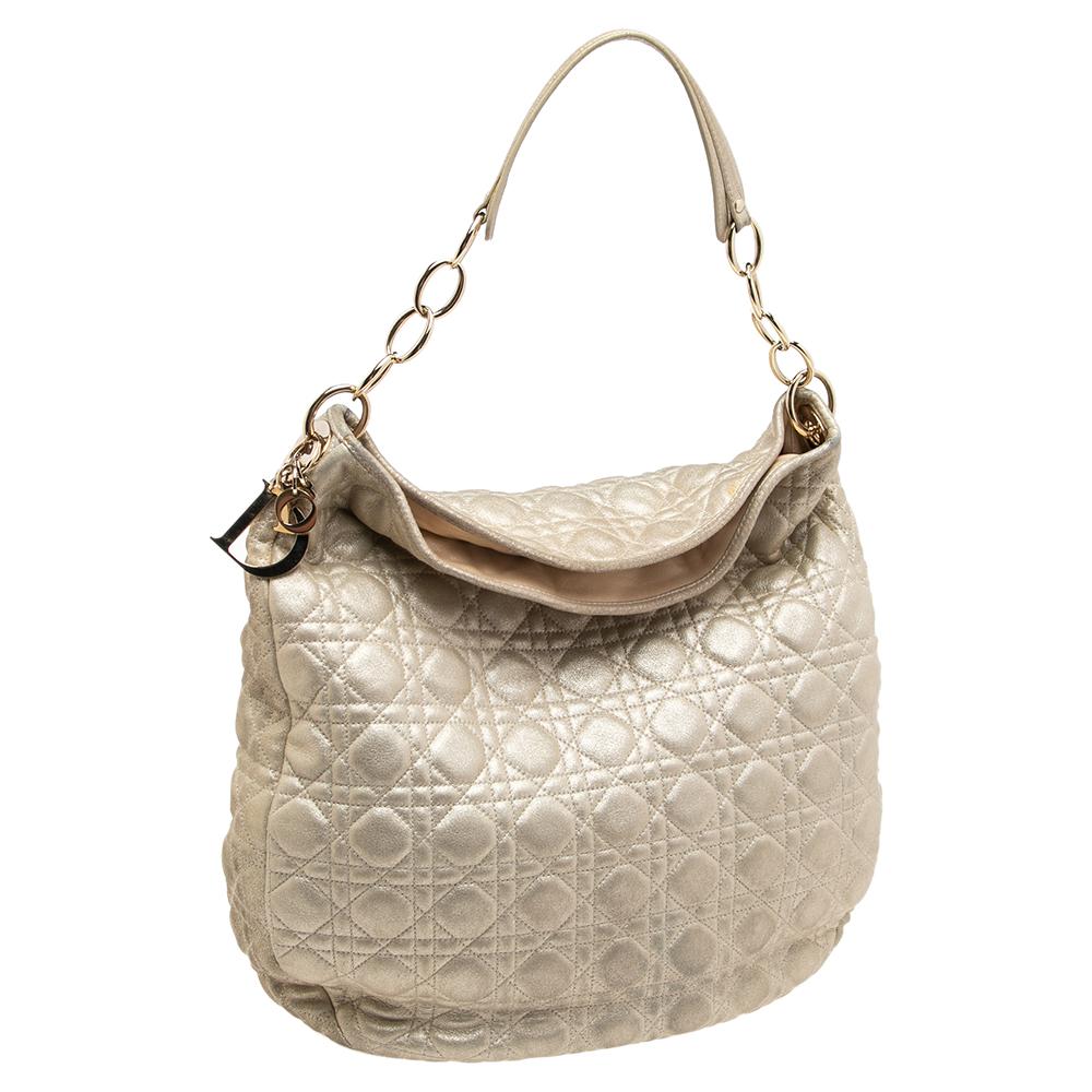 Women's Dior Gold Quilted Cannage Leather Large Soft Lady Dior Hobo