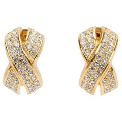Retro Dior Gold Rhinestone Clip Earrings