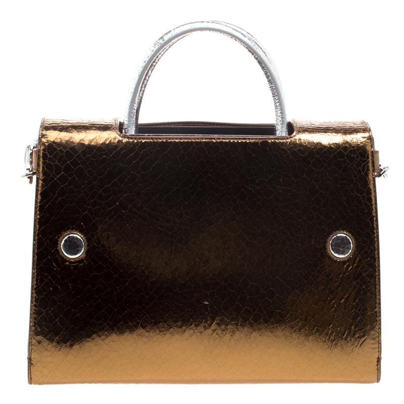 Dior Gold/Silver Ceramic Effect Leather Medium Diorever Bag In Good Condition In Dubai, Al Qouz 2