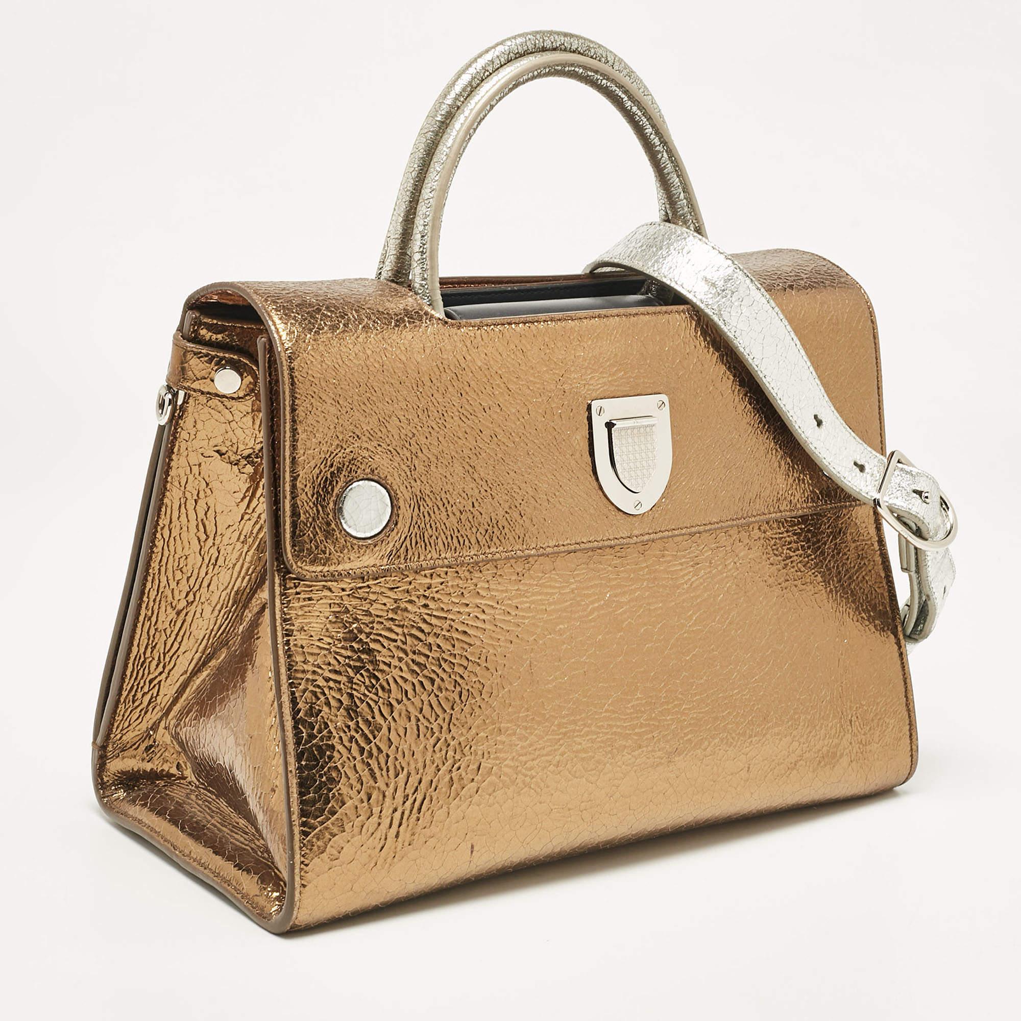 Dior Gold/Silber Keramik-Ledertasche Medium Diorever Top Handle Bag mit Griff oben (Beige)