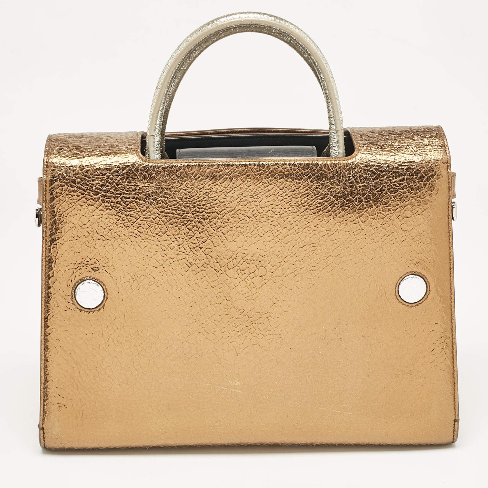Dior Gold/Silber Keramik-Ledertasche Medium Diorever Top Handle Bag mit Griff oben im Zustand „Gut“ in Dubai, Al Qouz 2