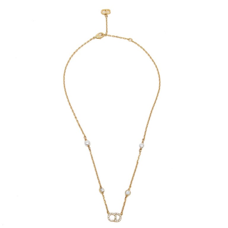 Dior Gold Tone Faux Pearls and Crystals Clair D Lune Necklace at 1stDibs | dior  clair d lune necklace