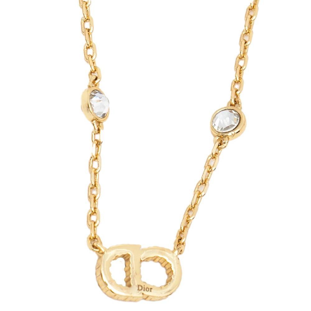 Contemporain Dior - Collier Clair D'A Lune - Fausses perles et cristaux - Or