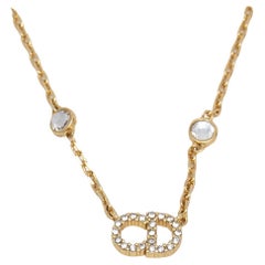 Dior Gold Tone Faux Pearls & Crystals Clair D Lune Necklace