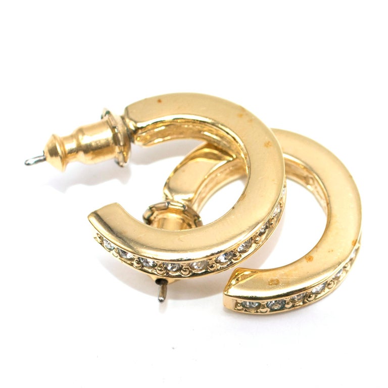 Dior GoldToned Rhinestone Hoop Earrings at 1stDibs